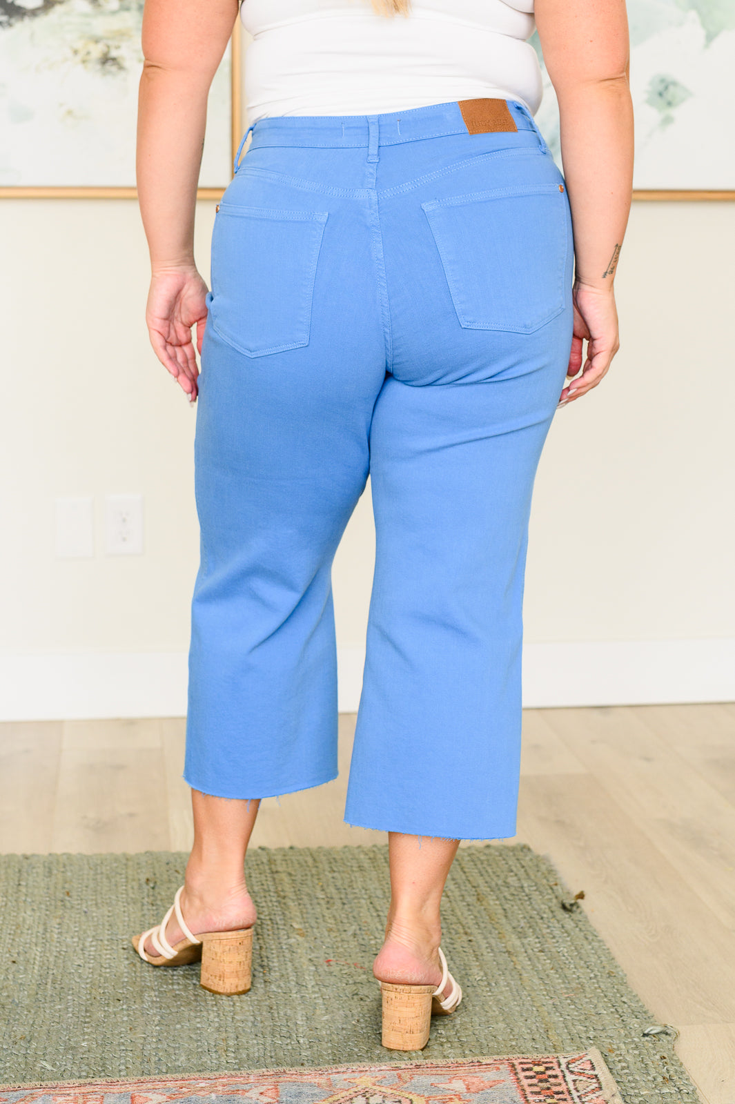 Hazel Blues® |  Lisa High Rise Control Top Wide Leg Crop Jeans in Sky Blue