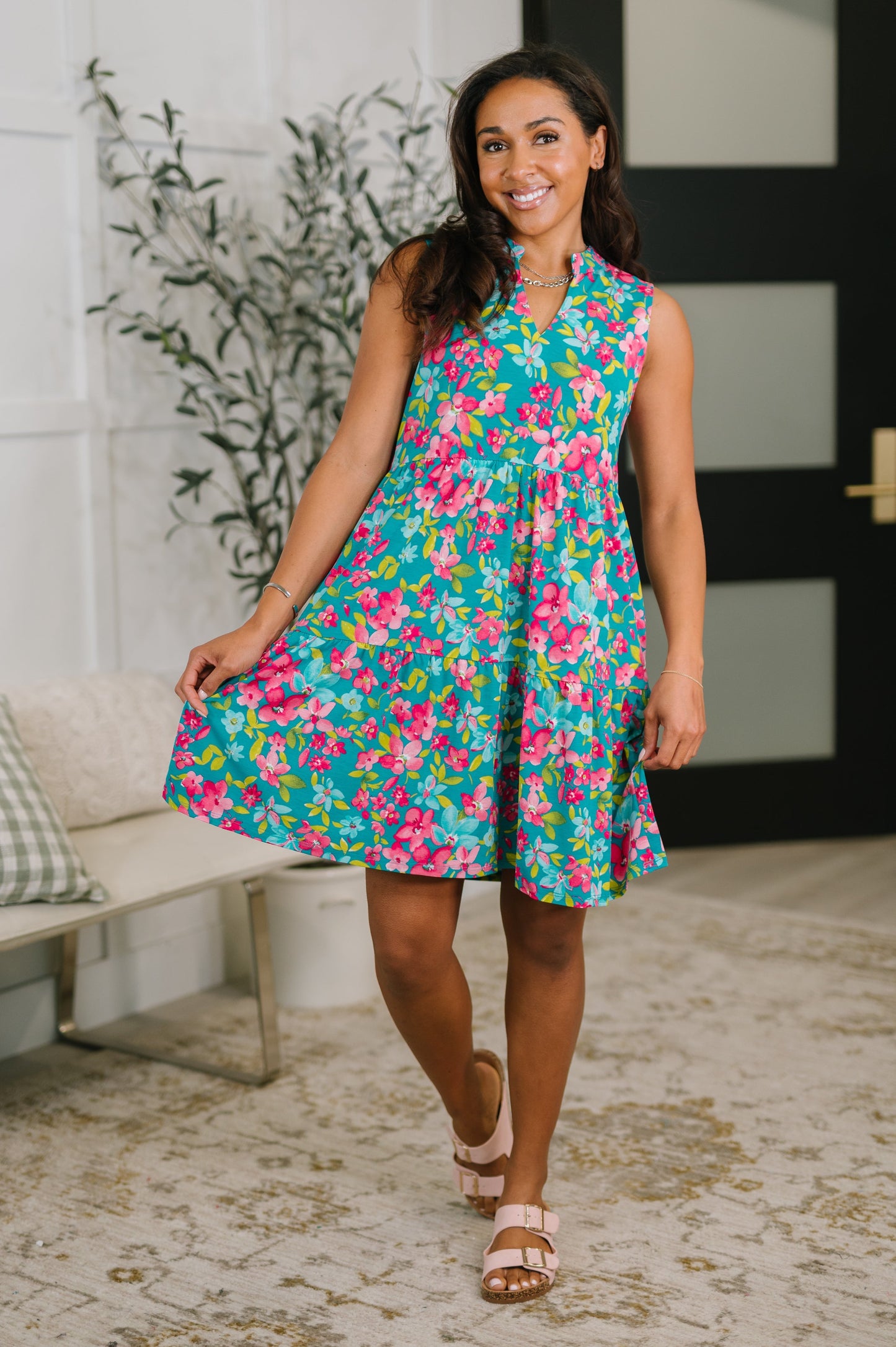 Hazel Blues® |  Lizzy Three Tier Tank Dress in Large Ditsy Floral