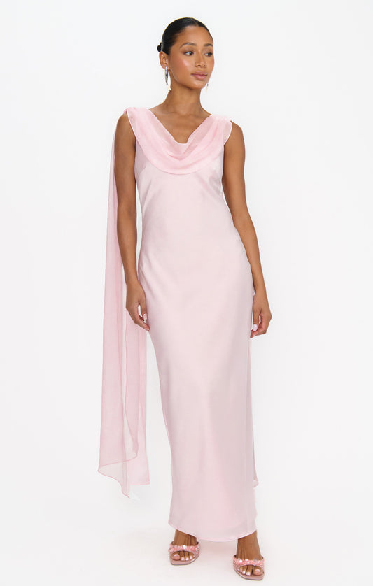 Maya Midi Dress ~ Powder Pink Luxe Satin