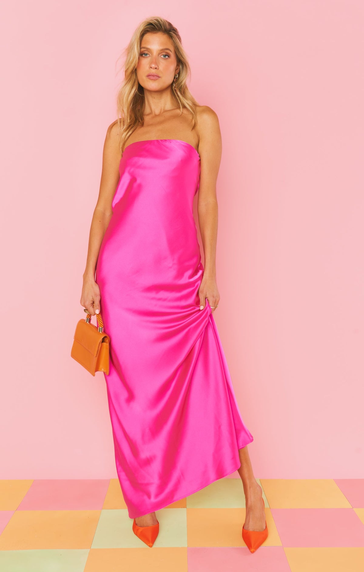 Taylor Tube Dress ~ Hot Pink Luxe Satin