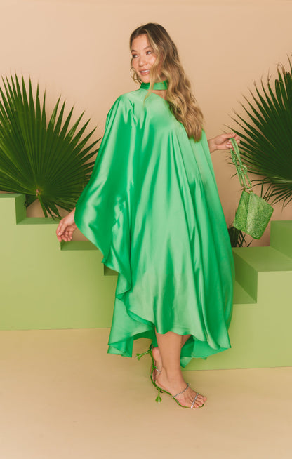 Rhea One Shoulder Dress ~ Kiwi Luxe Satin