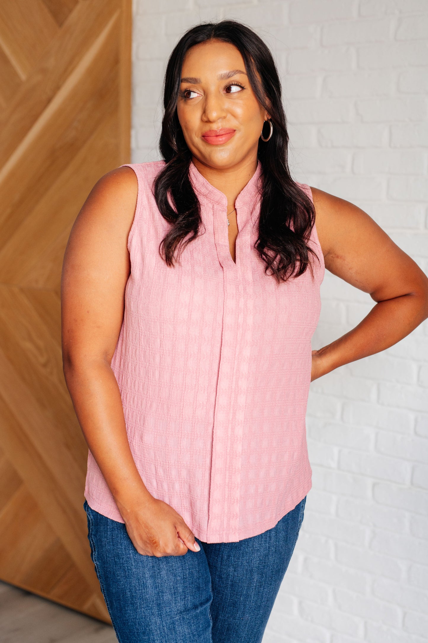 Hazel Blues® |  Matter of Fact Pleat Front Sleeveless Blouse in Pink