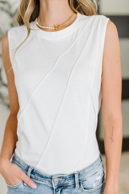 Hazel Blues® |  New Normal Pleat Detail Sleeveless Top in White