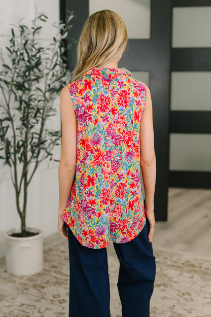 Hazel Blues® |  Sea Spray Collared Sleeveless Top in Island Bloom