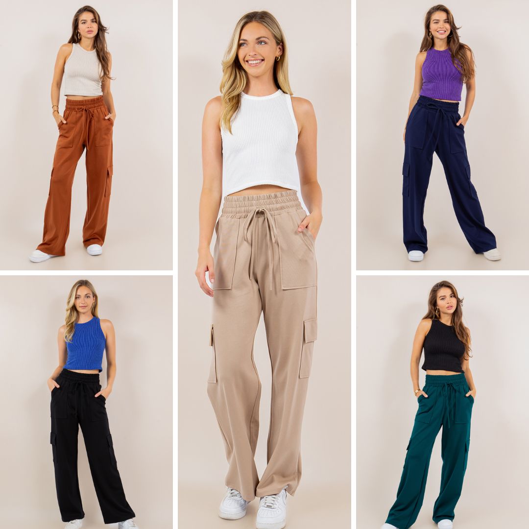 Hazel Blues® |  PREORDER: Ponte Stretch Cargo Pants In Five Colors