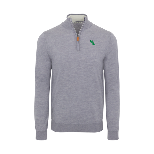 North Texas Grey Melange Cashmere Touch Australian Merino Quarter Zip Sweater