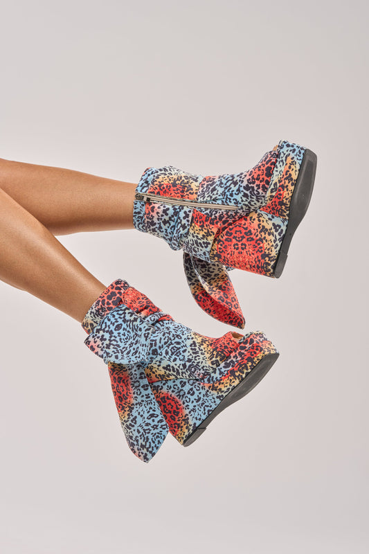 AKIRA GOLD VENEZIO MULTI COLOR CHEETAH PRINT WEDGE BOOTIE