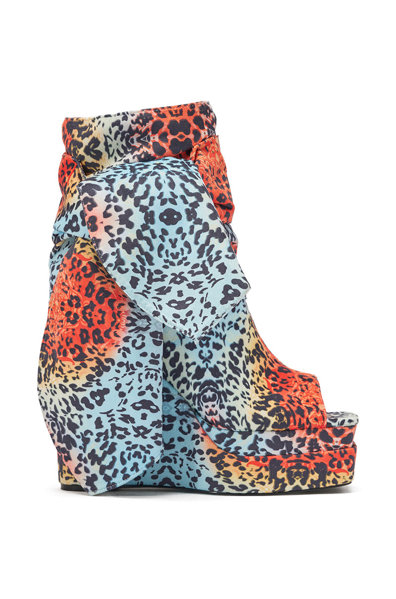 AKIRA GOLD VENEZIO MULTI COLOR CHEETAH PRINT WEDGE BOOTIE