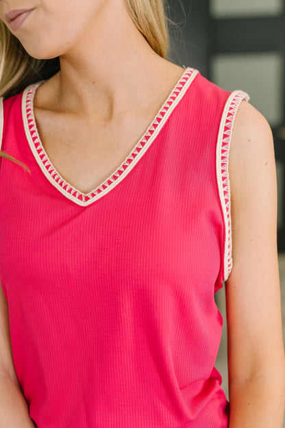 Hazel Blues® |  Whisper Trim Detailed V-Neck Tank in Hot Pink