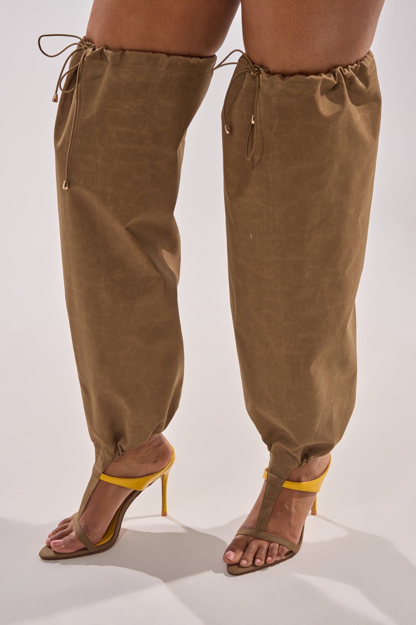 AKIRA GOLD ZIDANE OLIVE CANVAS SLOUCHY STILETTO SANDAL