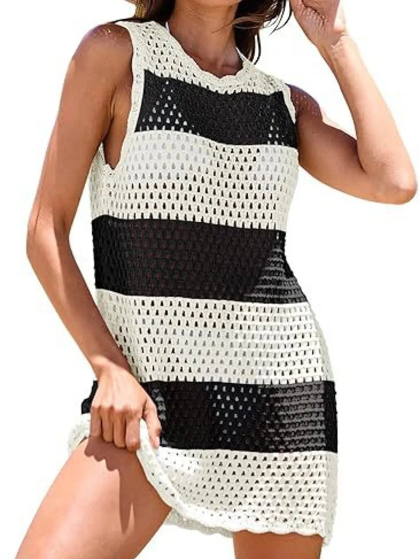 Hazel Blues® |  Color Block Openwork Sleeveless Cutout Back Cover-Up