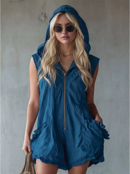 Ruffle Romance Romper | Ruffle Sleeveless Pocketed Romper
