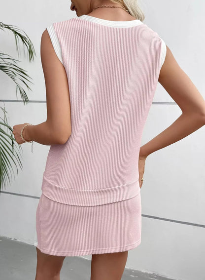 Hazel Blues® |  Ribbed Knit Sleeveless Top and Skort Set