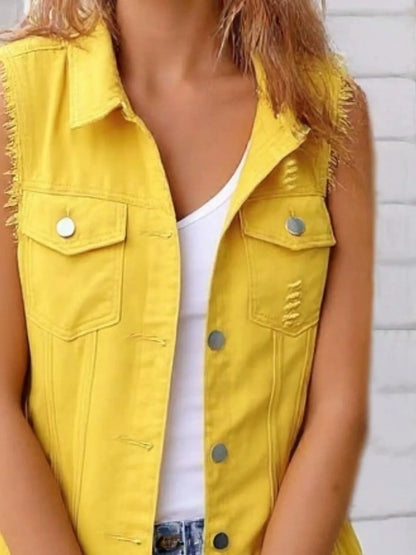 Hazel Blues® | Sleeveless Frayed Denim Vest Jacket