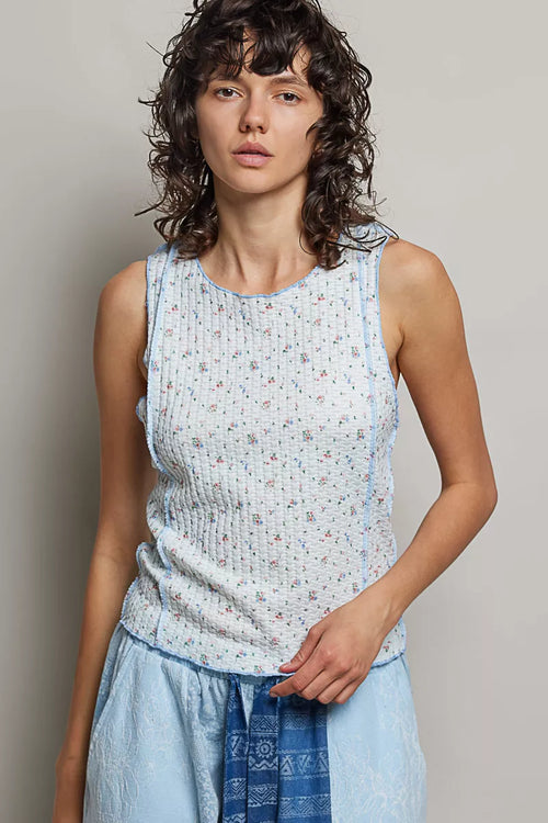 Hazel Blues® |  POL Seam detail Floral Round Neck Ribbed Tank