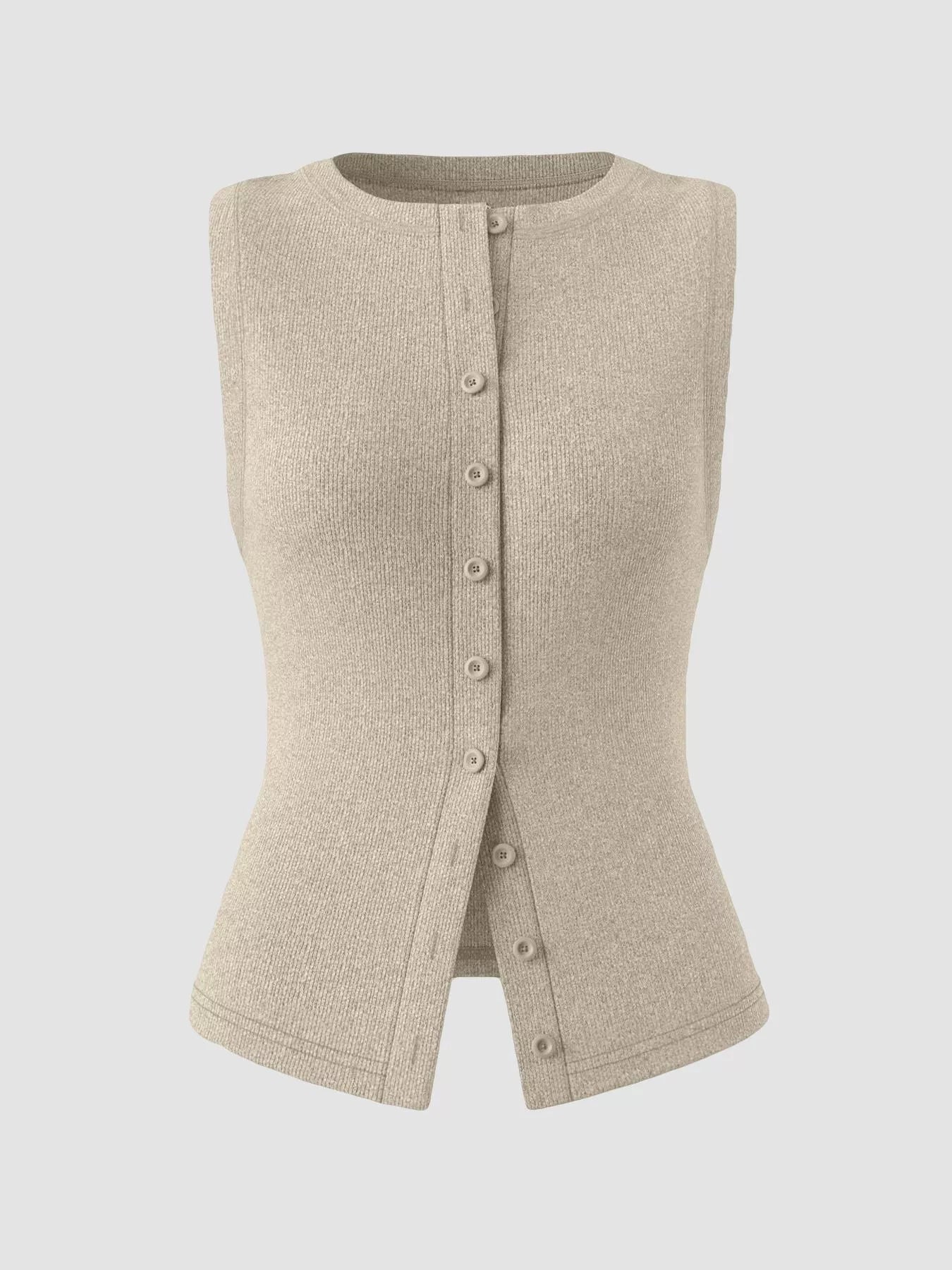 Hazel Blues® |  Ribbed Button-Front Sleeveless Tank