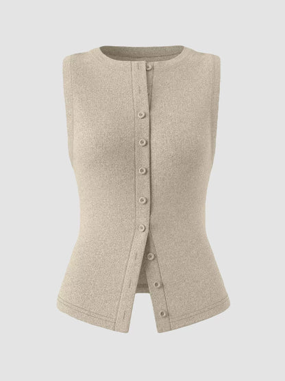 Hazel Blues® |  Ribbed Button-Front Sleeveless Tank