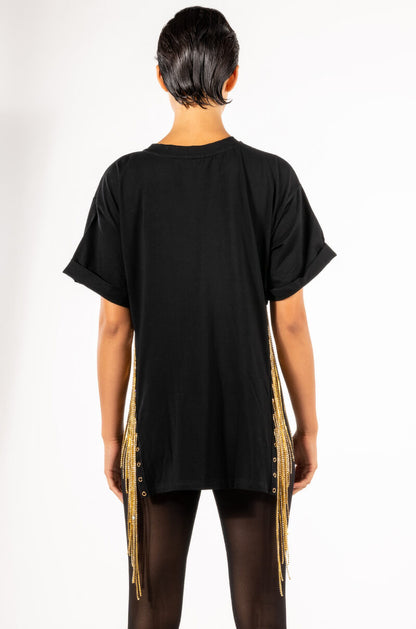 ABOVE AVERAGE CHAIN DETAIL OVERSIZED CREW NECK TSHIRT