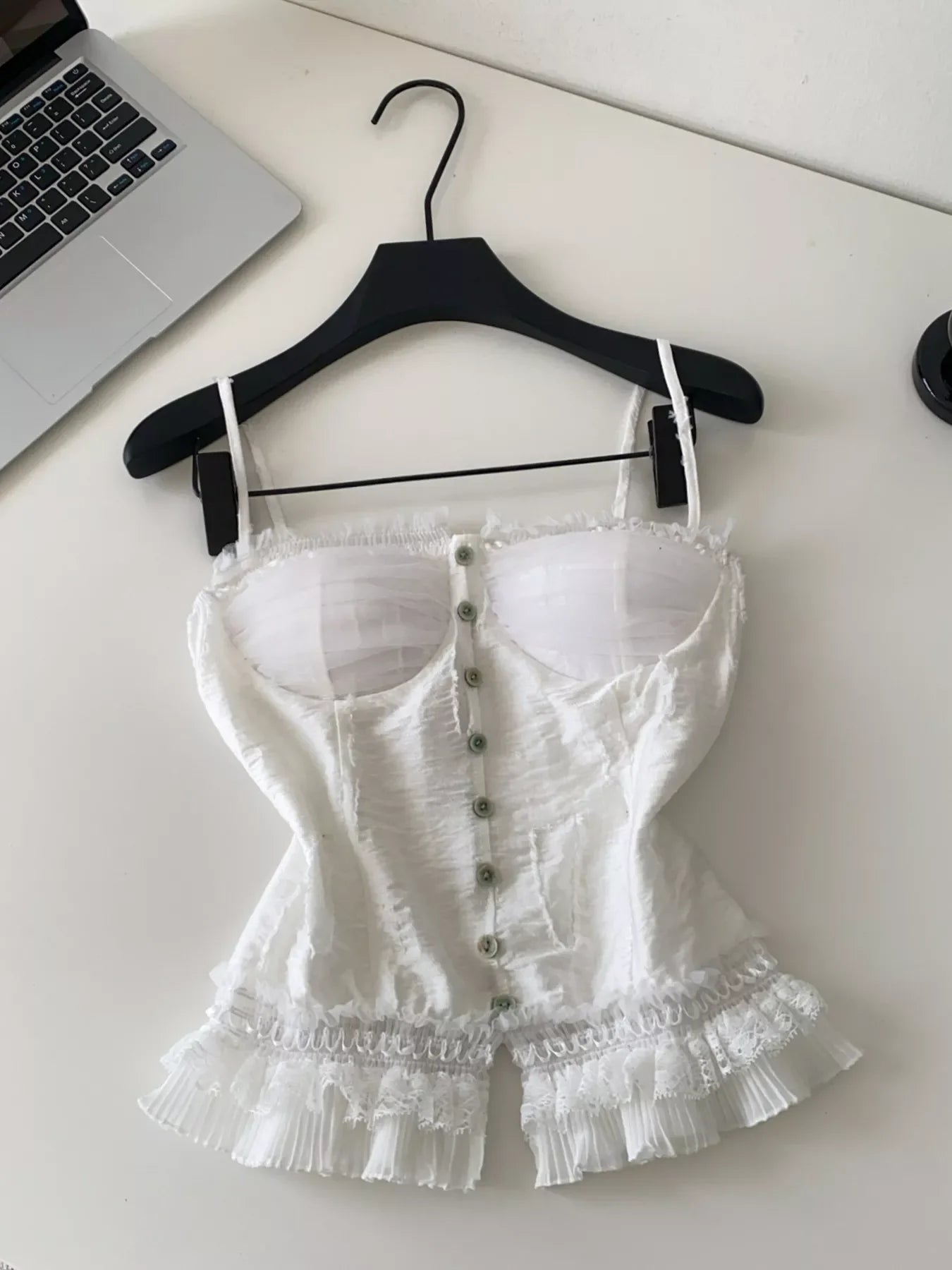 Hazel Blues® |  Lace Trimmed Ruffled Hem Tank
