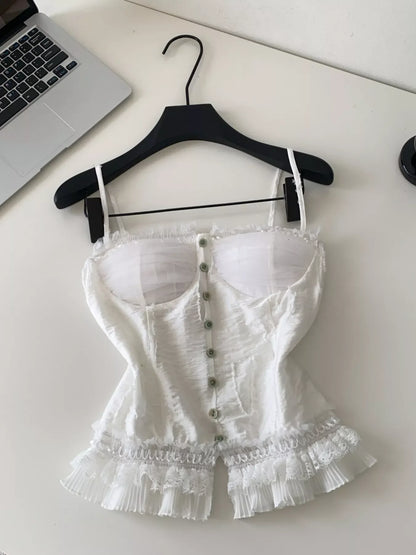Hazel Blues® |  Lace Trimmed Ruffled Hem Tank