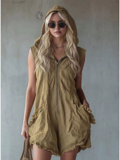 Ruffle Romance Romper | Ruffle Sleeveless Pocketed Romper