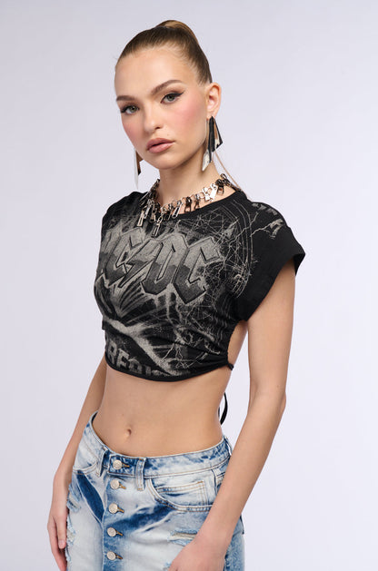 ACDC OPEN TIE BACK CROPPED T SHIRT