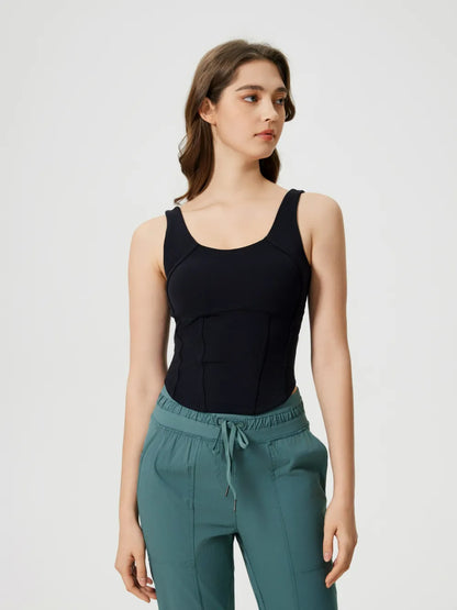 Hazel Blues® |  Millennia Round Neck Wide Strap Active Tank with Detachable Chest Pads