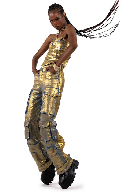 ALIYAH METALLIC DENIM TUBE TOP