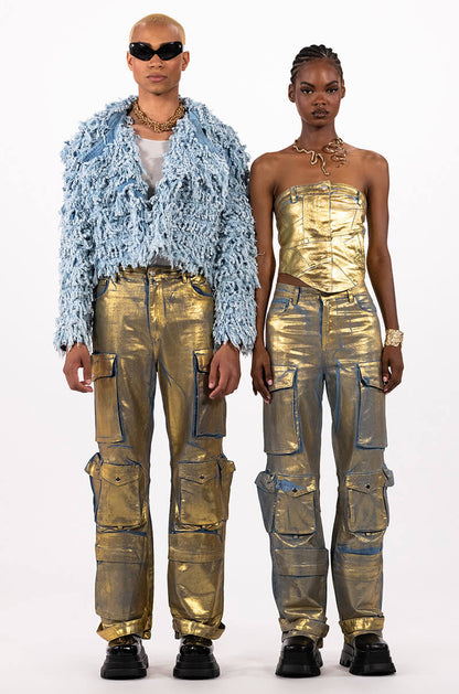 ALIYAH METALLIC DENIM TUBE TOP