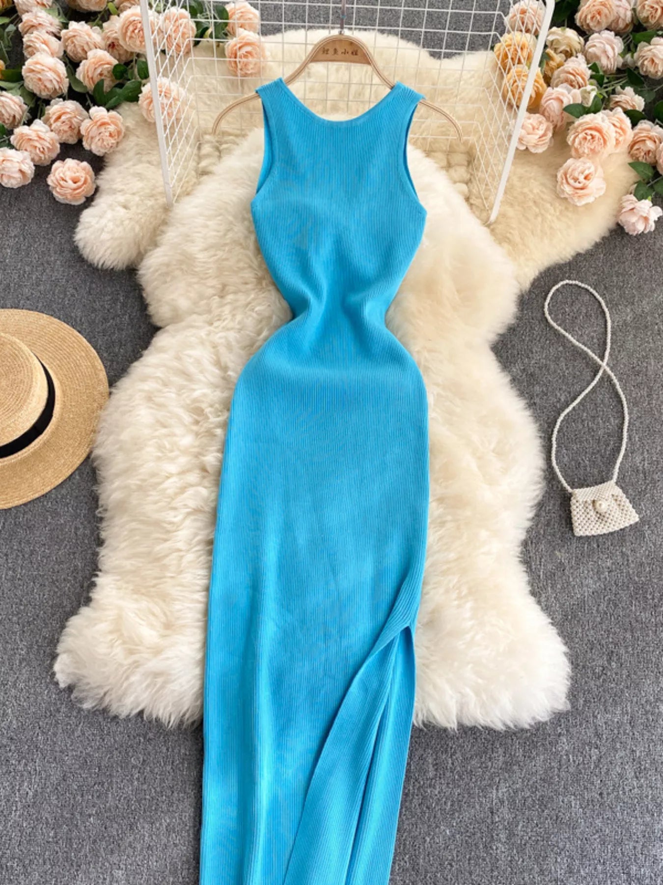 Hazel Blues® |  Knot Back Sleeveless Knit Bodycon Midi Dres