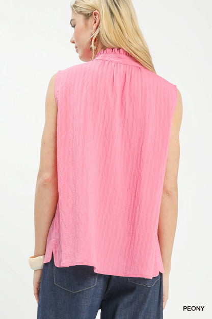 Hazel Blues® |  Umgee Sleeveless Textured Split Neck Top