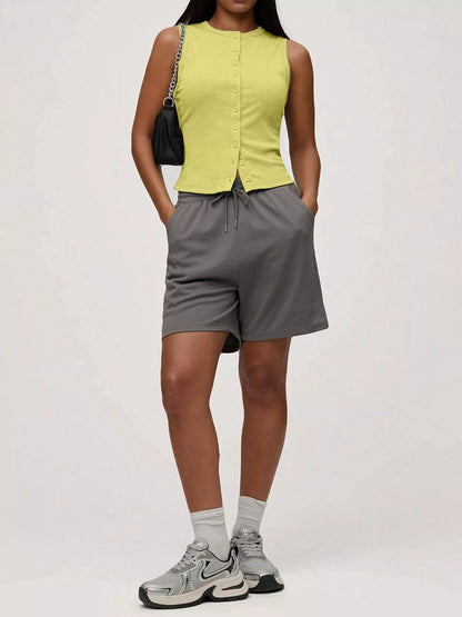 Hazel Blues® |  Ribbed Button-Front Sleeveless Tank