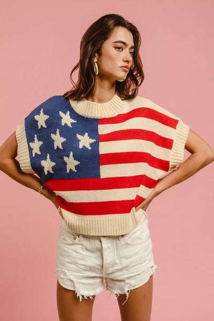 Hazel Blues® |  BiBi Star Patches American Flag Sleeveless Sweater