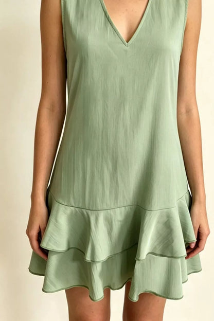 Hazel Blues® | Sleeveless V-Neck Ruffle Hem Mini Dress