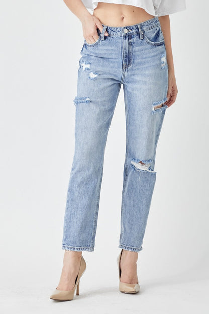 Hazel Blues® |  RISEN Distressed Slim Cropped Jeans