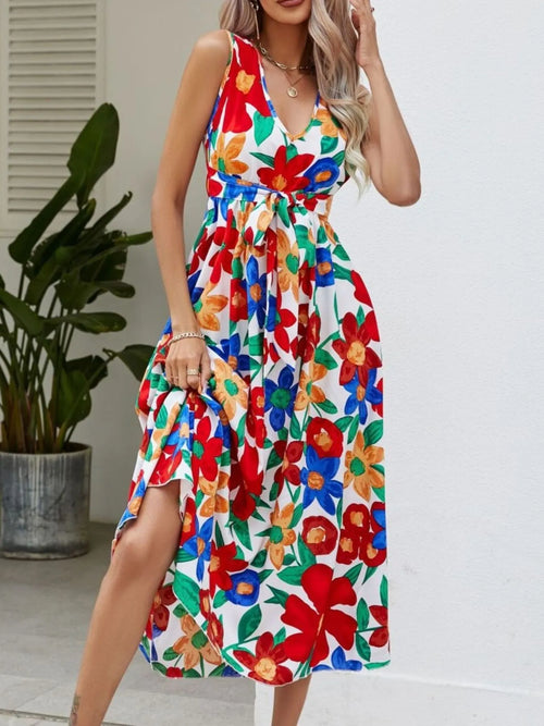 Hazel Blues® | Floral V-Neck Sleeveless Dress