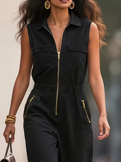 Hazel Blues® |  Sleeveless Zip-Up Jumpsuit