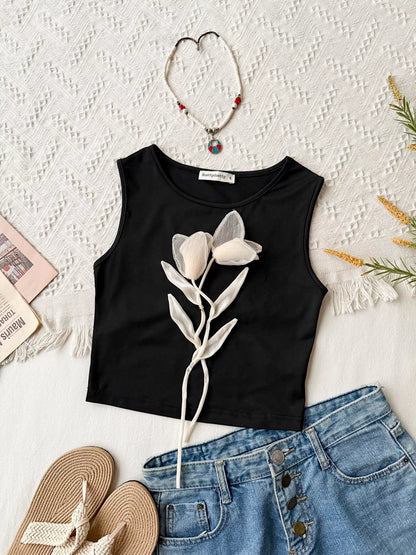 Hazel Blues® |  Floral Applique Round Neck Tank Top