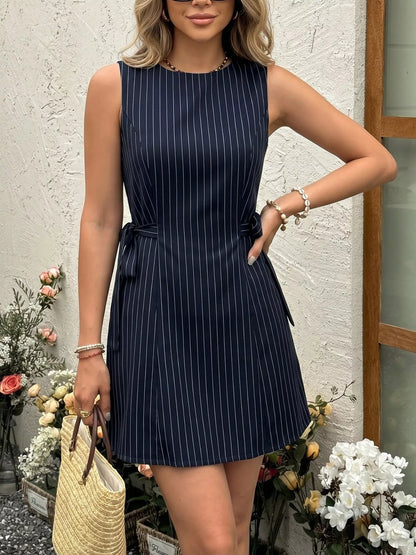Hazel Blues® |  Striped Sleeveless Tie Waist Dress