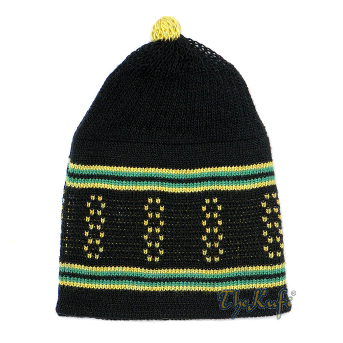 Baby Black and Green Stretch-Knit Cotton Comfortable Pom-Pom Kufi Skull Hat