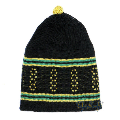 Baby Black and Green Stretch-Knit Cotton Comfortable Pom-Pom Kufi Skull Hat
