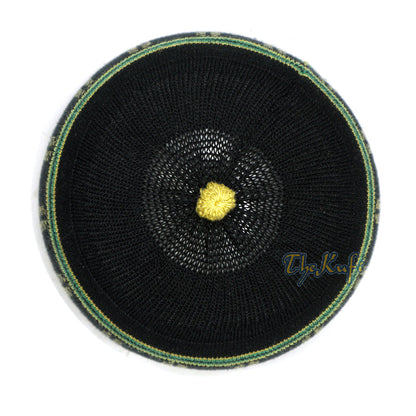 Baby Black and Green Stretch-Knit Cotton Comfortable Pom-Pom Kufi Skull Hat