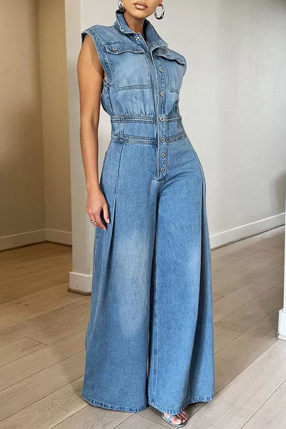 Blue Jean Baby Jumpsuit | Denim Button Front Sleeveless Jumpsuit