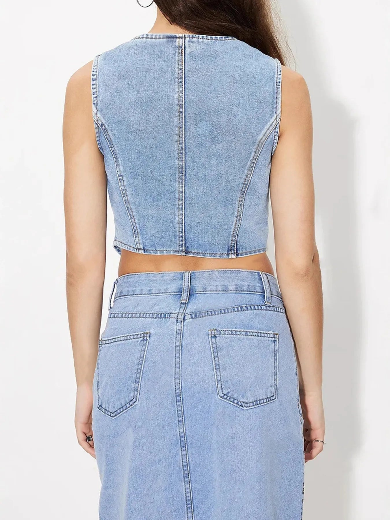 Hazel Blues® |  Button-Up Sleeveless Denim Vest