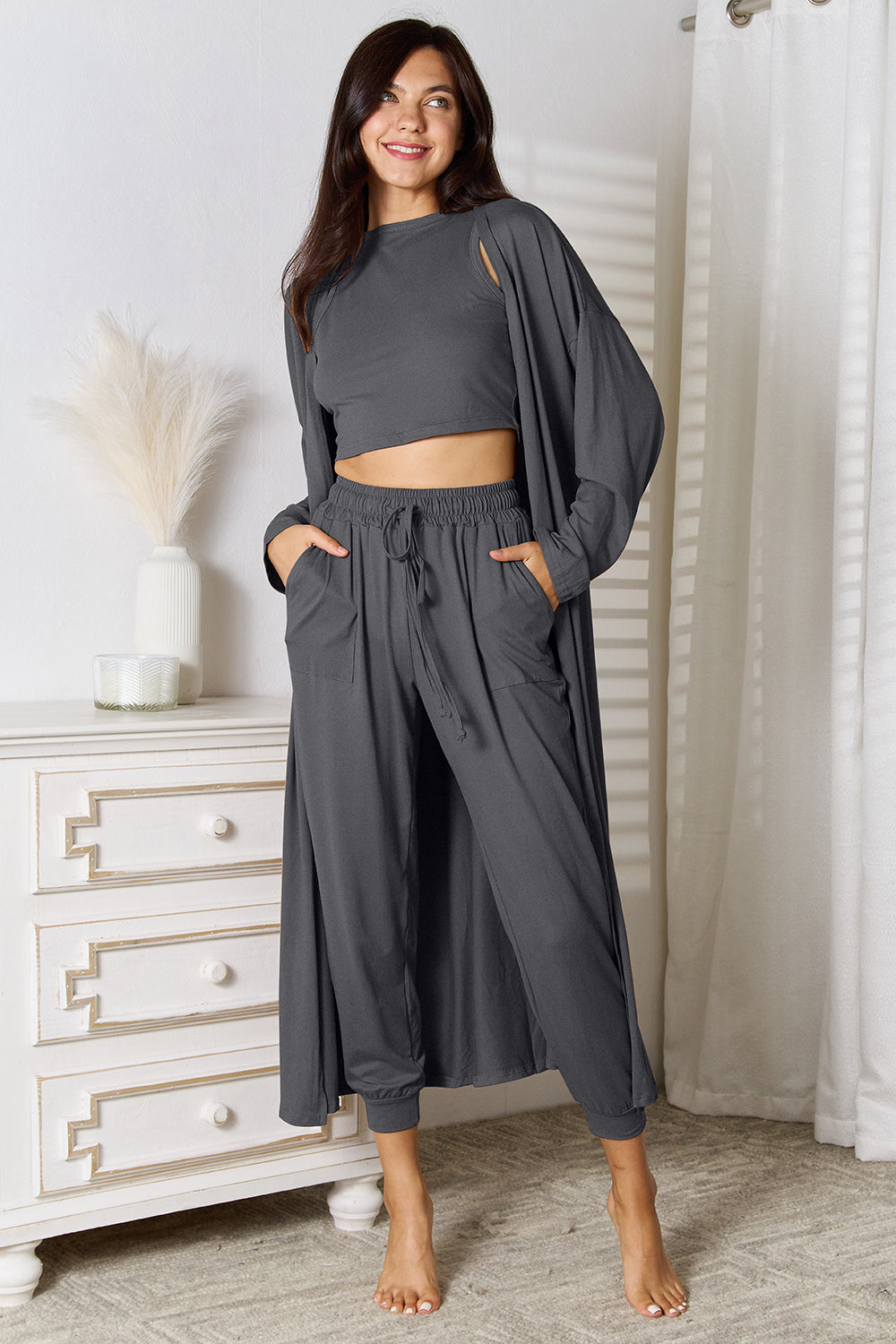 Hazel Blues® |  Tank, Pants, and Cardigan Set with Pockets