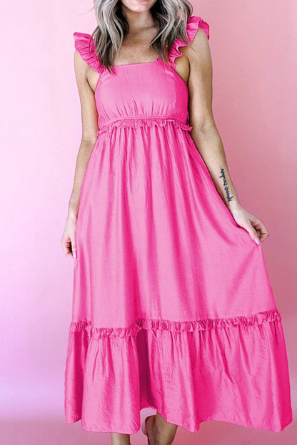 Hazel Blues® |  Solid Color Ruffle Trim High Waist Sleeveless Maxi Dress