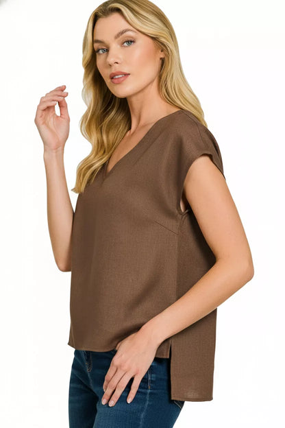 Hazel Blues® |  Zenana Linen V-Neck Sleeveless Top
