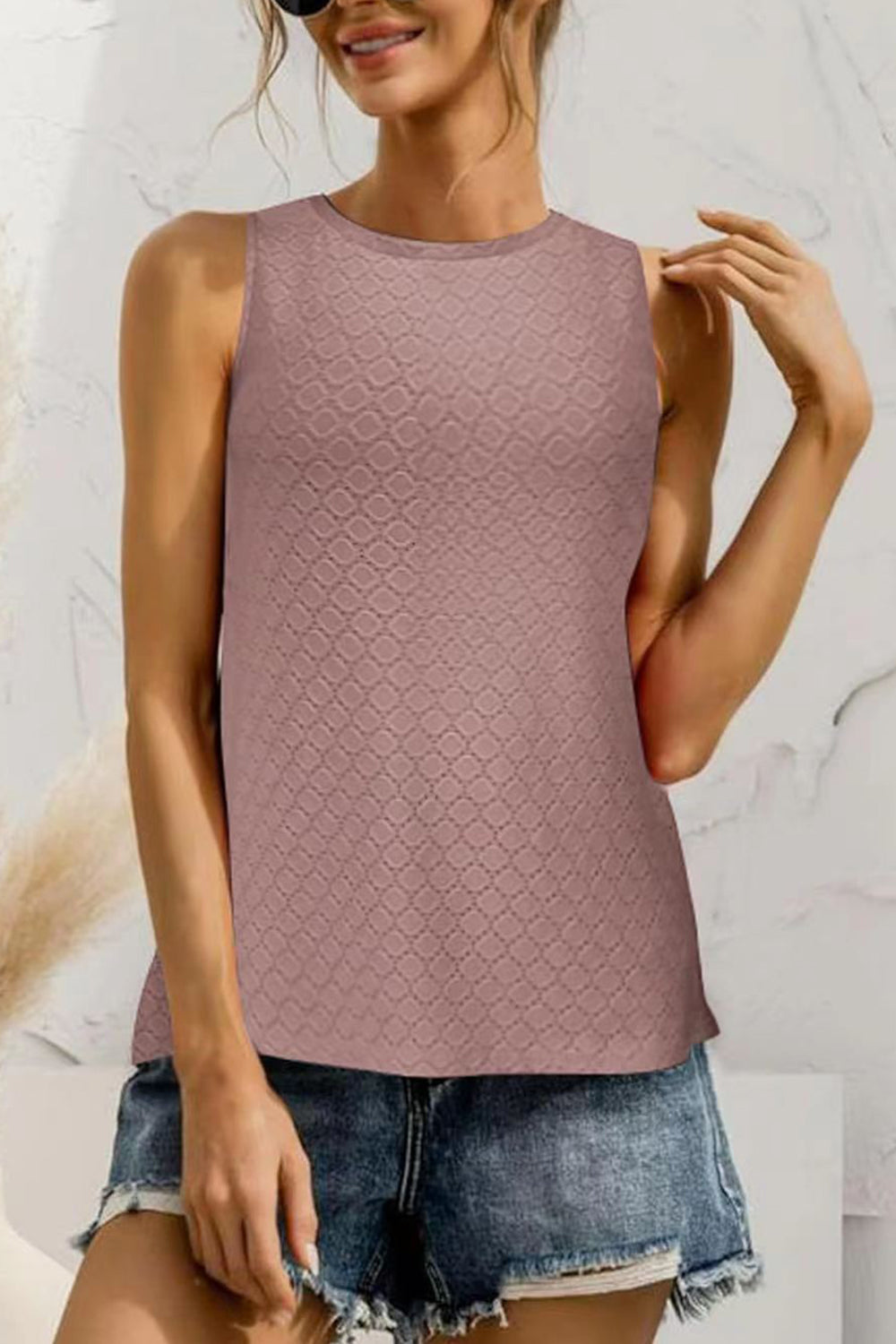 Hazel Blues® |  Eyelet Round Neck Tank