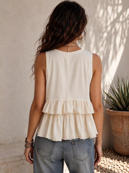 Hazel Blues® |  Ruffled V-Neck Sleeveless Top