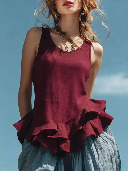 Hazel Blues® |  Ruffled Hem Round Neck Tank